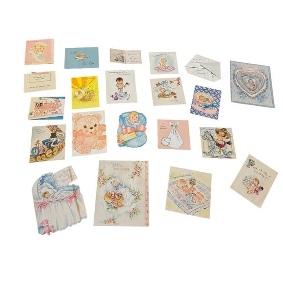 VTG Welcome New Baby Card Announcement Greeting Stork Boy Girl Just Arrived USED - Picture 1 of 7